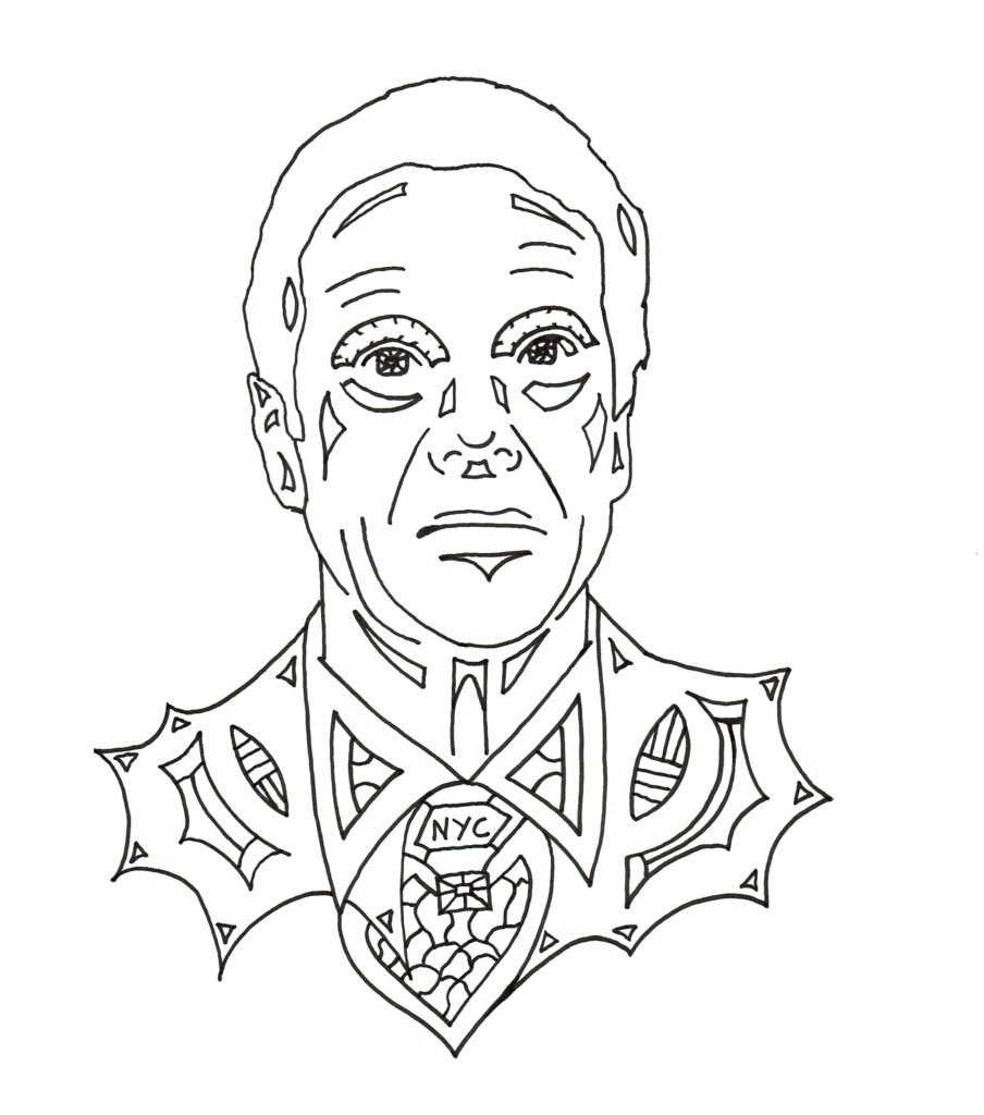 A doodle portrait of Governor Andrew Cuomo, expressing his inner tribal self. 
